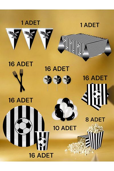 VibeHome Black and White Fan XL Pack for 16 - Birthday Party and Fun Events