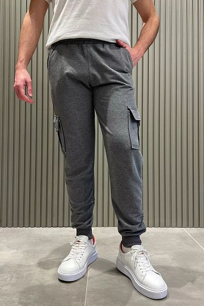 MİSHAR İTALİA Σκούρο γκρι πόδι με ραβδώσεις Cargo Pocket Jogger Sweatpants