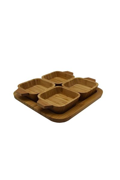 Bien Servi 5-Piece Elegant Durable Square Bamboo Serving Bowl Set
