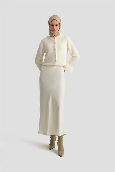 Armine Cardigan Ecru cu manșetă cu balon cu blană - 24k5603