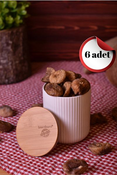 Bambum Mantia - Porcelain Spice Rack Jar with Bamboo Lid 6 Pieces 500ml