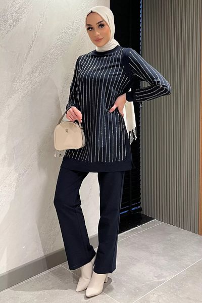 julude Σετ δύο τεμαχίων γυναικείο παντελόνι Hijab Stone με λεπτομέρειες