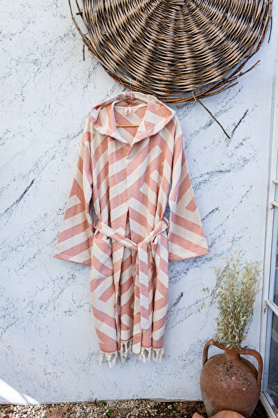 Kikoya رداء حمام سالمون دياجونال تيري - قطن 100%، 285 جي إس إم، خفيف وناعم