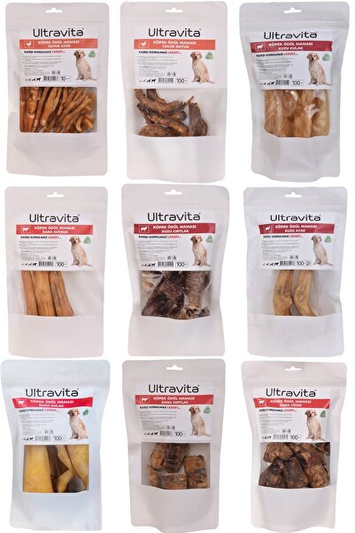 ULTRAVİTA 1 Kg Deneme Seti %100 Doğal Yüksek Proteinli Kurutulmuş Çiğnemelik Köpek Ödül Maması Kemiği