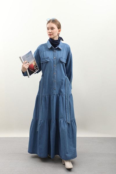 ZÜLAYS Rochie de denim cu jumătate de nasturi Albastru închis