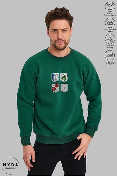 Nyda Collections Attack on Titan 2 Printed - Unisex Oversize φούτερ χωρίς κουκούλα