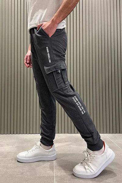 MİSHAR İTALİA Ανθρακί Παντελόνι Jogger με ραβδώσεις και τσέπες Cargo