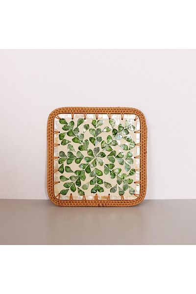 Mylamp Trivet perlat cu cadru din ratan de 23 cm - Placă sau decor de perete
