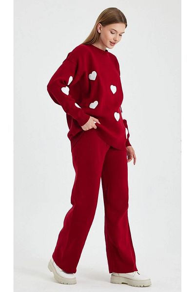 Colina Crew Neck Heart Sweater Pants Knitwear Bottom Top Set