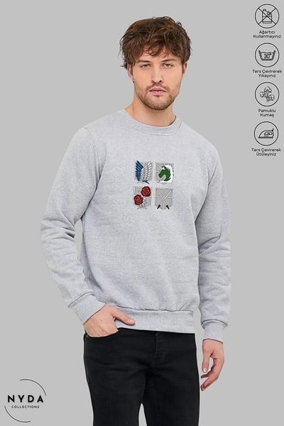 Nyda Collections Attack on Titan 2 Printed - Unisex Oversize φούτερ χωρίς κουκούλα