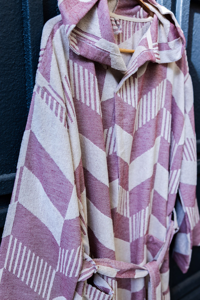 Kikoya Herringbone Cherry Raised Terry Peshtemal Fabric Bathrobe - 100% Cotton, 285 Gsm, Light and Soft