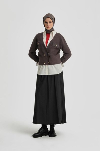 Armine Anthracite Soft Knitwear Cardigan - Metal Button, 24Kd4205 Model