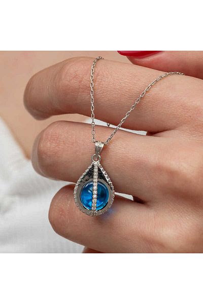 Skygo Silver Blue Zircon Stone Sphere Women's Necklace