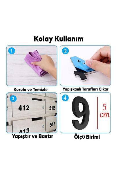 Badem10 50 mm 5 cm Dimensiune mică Culoare neagră Număr adeziv Număr ușă - 9 Numărul nouă cifre