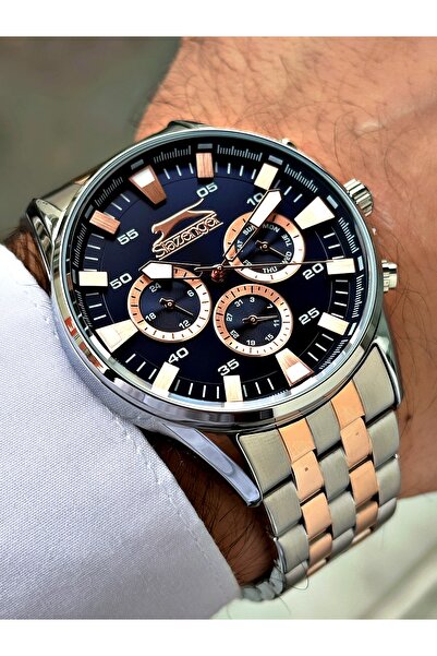 Slazenger Fonksiyonlu Gümüş-Bakır Renk Çelik Kordon Erkek Kol Saati 2231.02