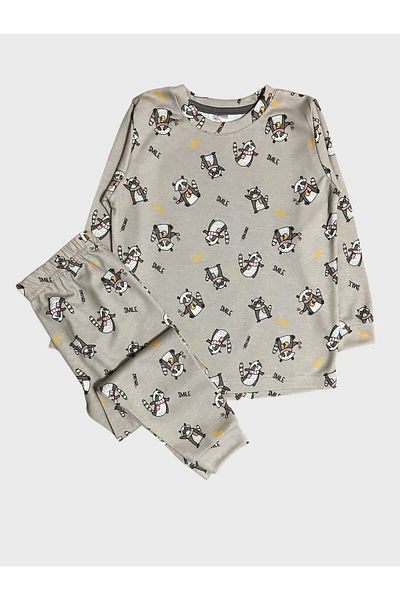 elmas kids Set de pijamale de iarnă cu mânecă lungă, 100% bumbac, culoare nurcă, cu model de raton