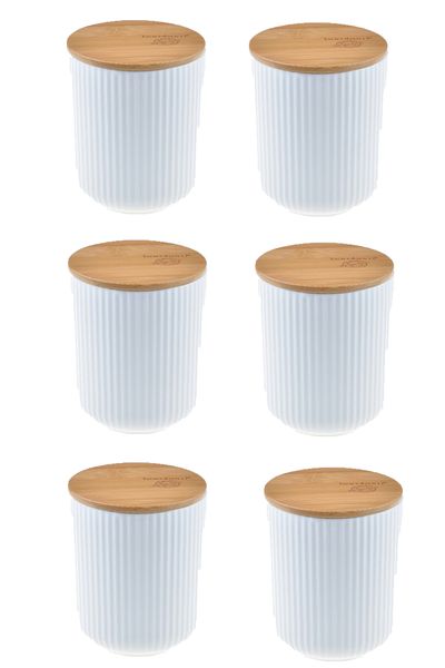 Bambum Mantia - Porcelain Spice Rack Jar with Bamboo Lid 6 Pieces 500ml