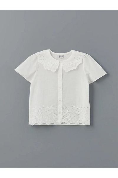 LC Waikiki Lcw Kids Ecru Baby Collar Scalloped Detailed Girl's Shirt