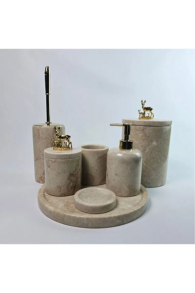 ege gross Decorative Natural Beige Marbroom Bathroom Set of 7 Marbroom Bathroom Set