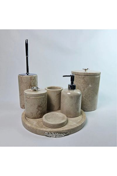 ege gross Decorative Natural Beige Marbroom Bathroom Set of 7 Marbroom Bathroom Set