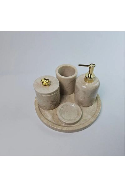 ege gross Decorative Natural Beige Marbroom Accessory 5 Pieces Marbroom Bathroom Set / Marbroom Bathroom Set
