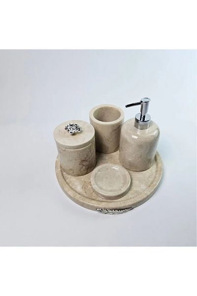 ege gross Dekorati̇F Natural Beige Marble Accessory Detailed 5-Piece Marble Bathroom Seṫ /Marble Bathroom Set