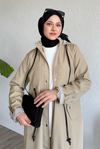InStyle Çizgi Desen Trençkot - Taş