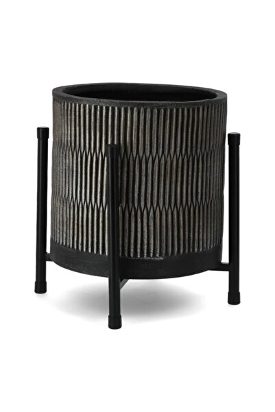 SERENE Cylindrical Shaped Striped Plaid Planter with Stand