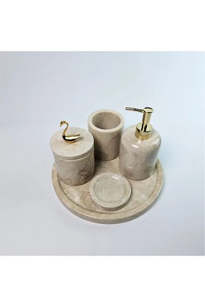 ege gross Decorative Natural Beige Marbroom Accessory 5 Pieces Marbroom Bathroom Set / Marbroom Bathroom Set