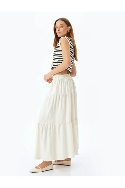 Koton Layered Elastic Waist Long Skirt