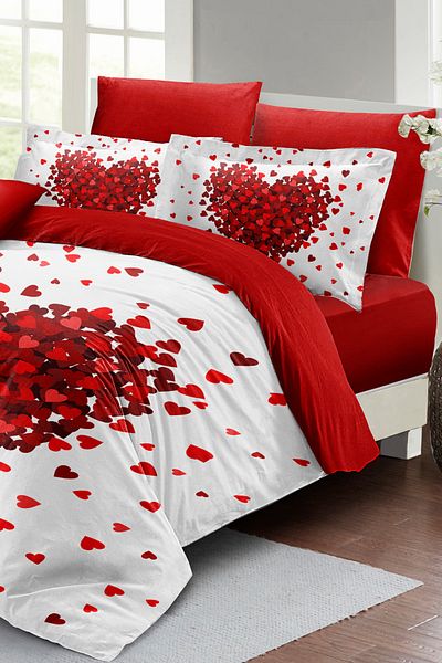 MonoHome Valentine's Day Heart Duvet Cover Heart Satin Double Bed Textile