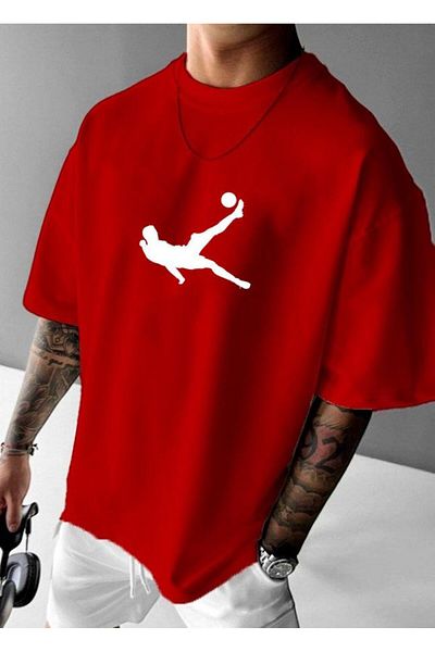 BENROMA 1 T-Shirt Gift for Purchases of 6 or More in the Cart - Football Player Playing on the Tiola Printed Oversize T-Shirt