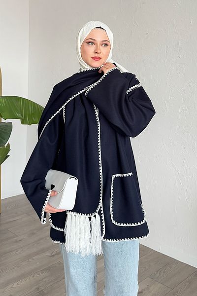 InStyle Alira Kaschmir-Marineblaue Jacke mit Schal