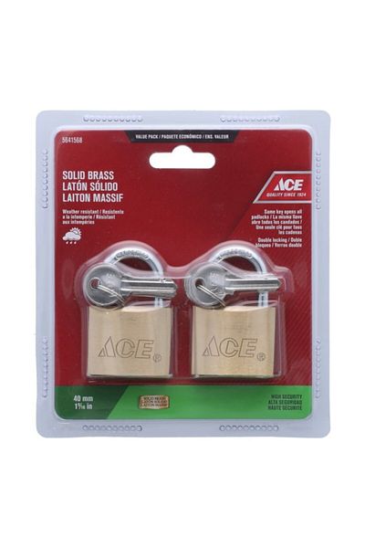 ACE 2-Piece High Security Weather-Resistant Stainless Steel Padlock with Key 40mm