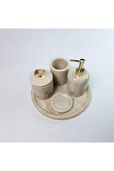 ege gross Decorative Natural Beige Marbroom Accessory 5 Pieces Marbroom Bathroom Set / Marbroom Bathroom Set
