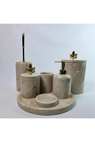 ege gross Decorative Natural Beige Marbroom Bathroom Set of 7 Marbroom Bathroom Set