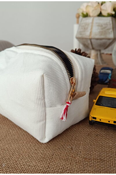 NGA's Kırık Beyaz Rengi Geniş Kadife Organizer Makyaj Çantası Seyahat Çantası...