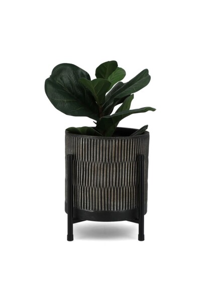 SERENE Cylindrical Shaped Striped Plaid Planter with Stand