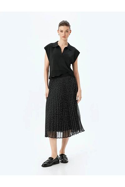 Koton Gefütterter, gepunkteter, plissierter Chiffonrock mit hoher Taille