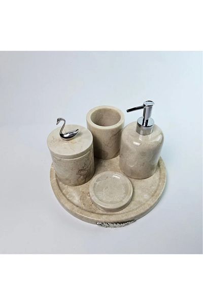 ege gross Decorative Natural Beige Marbroom Accessory 5 Pieces Marbroom Bathroom Set / Marbroom Bathroom Set