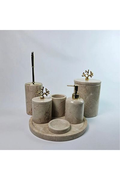 ege gross Decorative Natural Beige Marbroom Bathroom Set of 7 Marbroom Bathroom Set