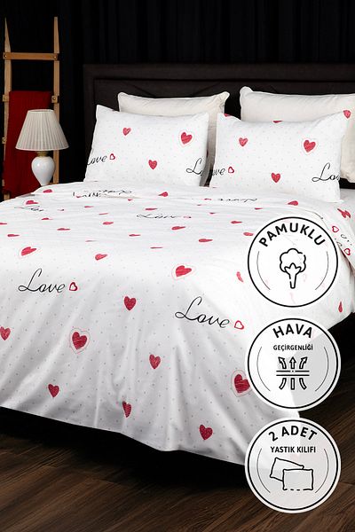 FAVORA Set cuvertură de pilota dublă Royal Love cu cearșafuri elastice - alb