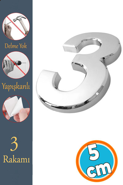 NZB Kapı Numarası Yapışkanlı Küçük Boy 50 mm 5 cm Numara 3 Rakam Üç Sayısı Kr...