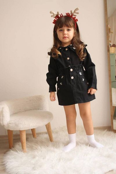 Teeny Weeny Kids Girl's Floral Embroidered Denim Skirt Suit
