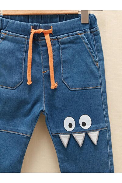 LC Waikiki LCW baby İndigo Beli Lastikli Baskılı Erkek Bebek Jean Pantolon