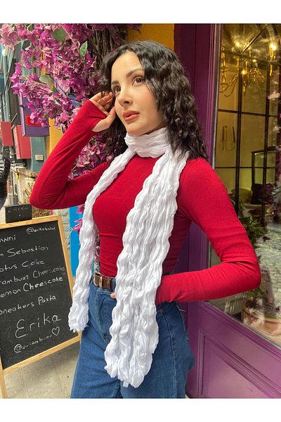 nehir eşarp Pleated Wave Shawl Solid Color 55 X 195 cm