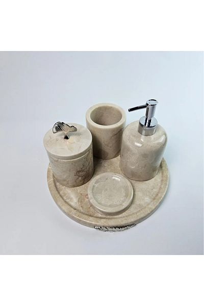 ege gross Decorative Natural Beige Marbroom Accessory 5 Pieces Marbroom Bathroom Set / Marbroom Bathroom Set