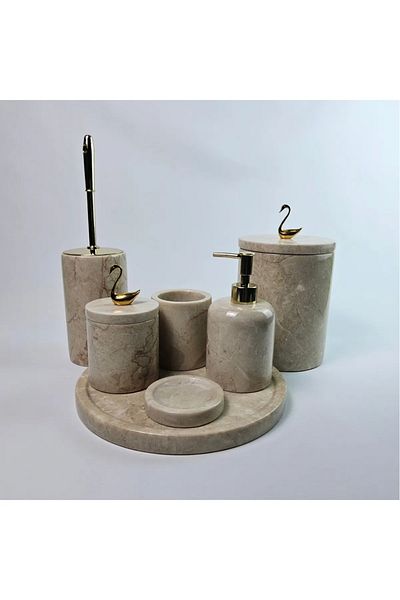 ege gross Decorative Natural Beige Marbroom Bathroom Set of 7 Marbroom Bathroom Set