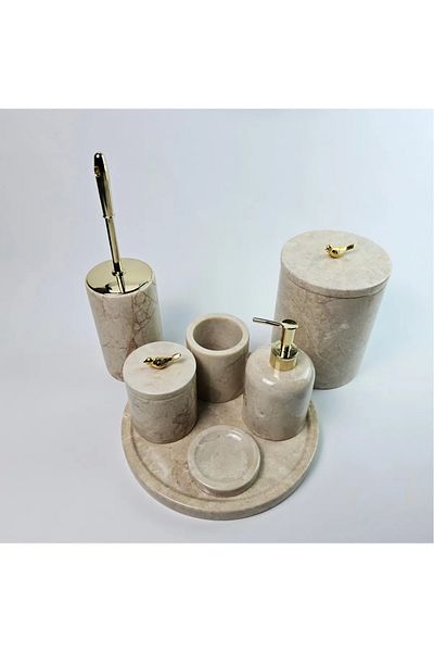 ege gross Decorative Natural Beige Marbroom Bathroom Set of 7 Marbroom Bathroom Set