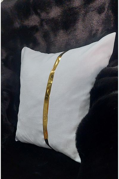 BALADI HOME White Pillow Case Velvet Fabric Gold Leather Accessories Square Throw Pillow Case Measuring (40 X 40 cm)